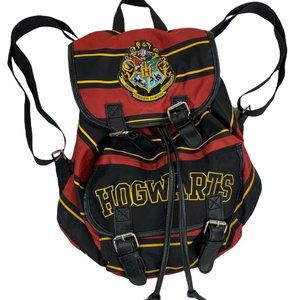 Disney Hogwarts Backpack Harry Potter Striped Material w/Faux Leather Accents